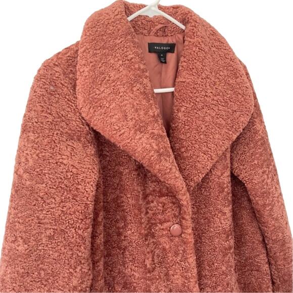 Halogen Boucle Coat Womens M Rust Pink Shawl Collar Longline Jacket Fall Winter - Picture 5 of 11